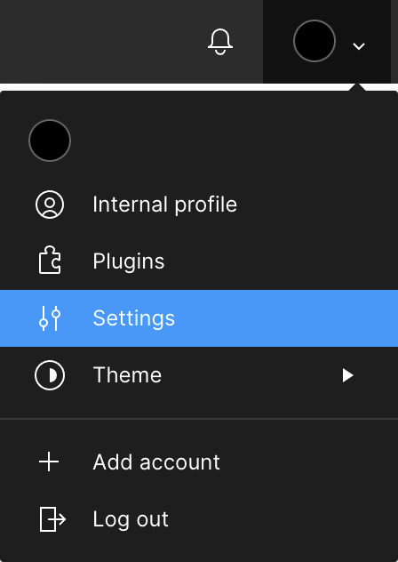 &quot;Settings&quot; abaixo do ícone da conta