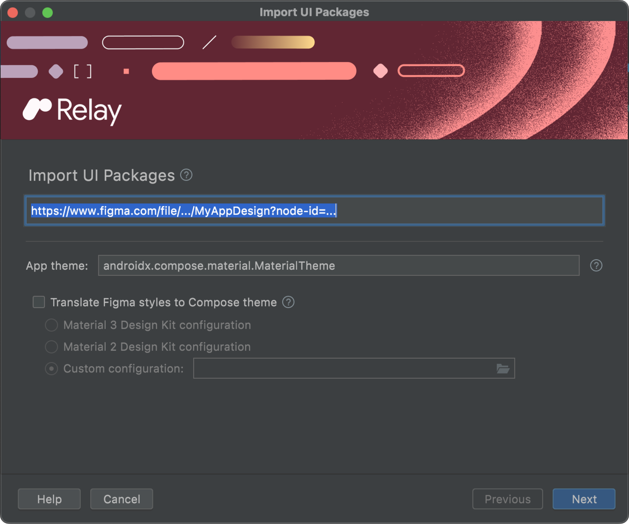 پلاگین Relay for Android Studio - محاوره بسته‌های رابط کاربری وارد کنید