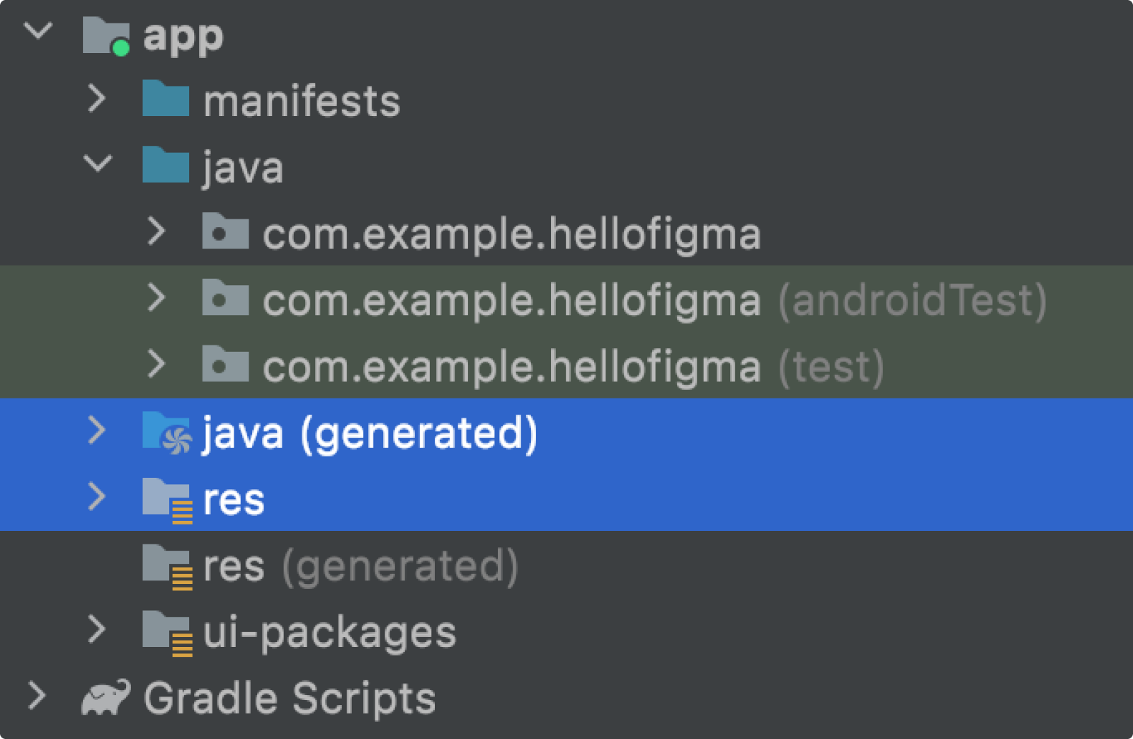 Foldery zawierające pliki wygenerowane w Android Studio