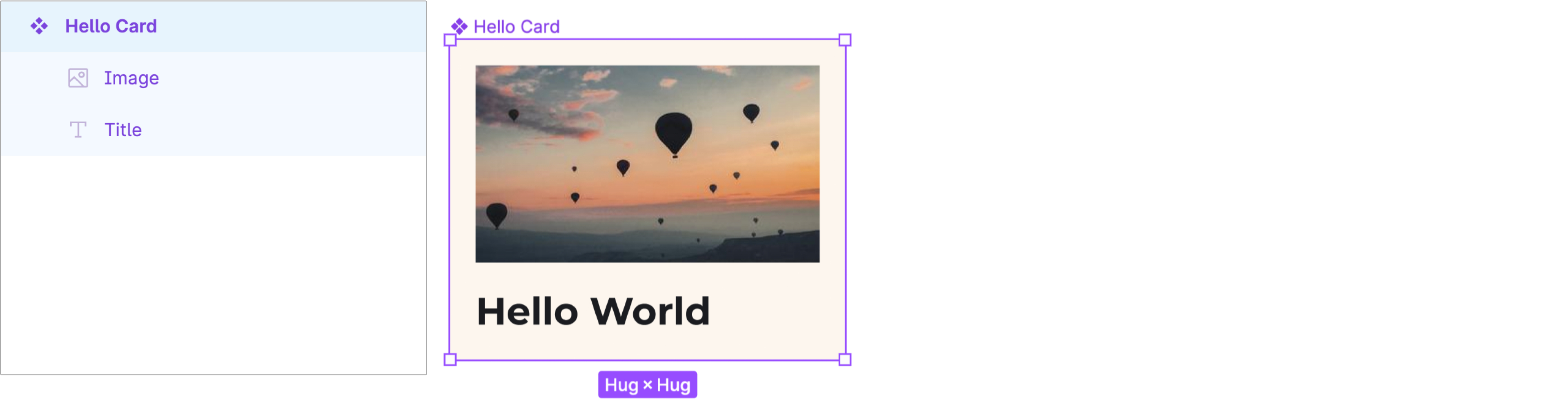 Componente de la tarjeta Hello World con capas de Image y Title