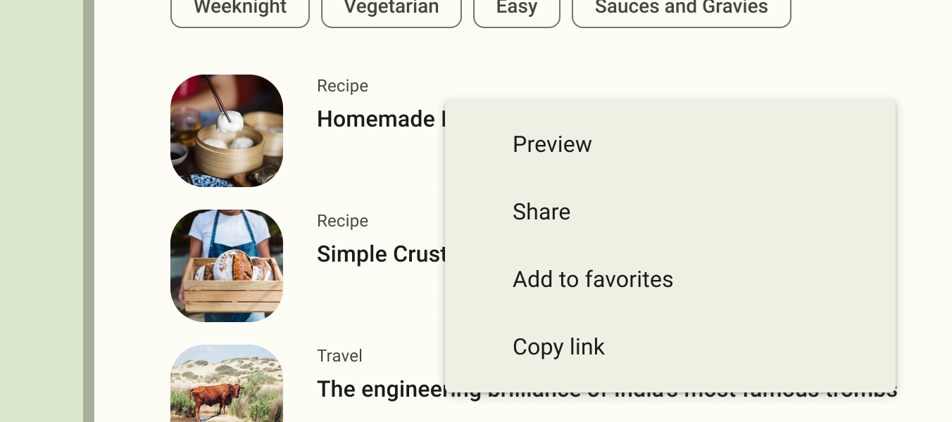 Un&#39;immagine che mostra un menu contestuale mobile