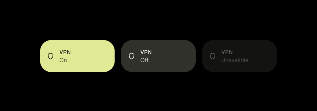 Kafelek VPN podświetlony w celu odzwierciedlenia stanu obiektu