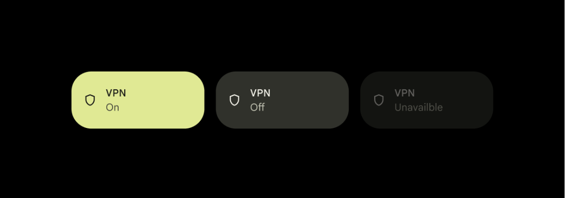 Bloco da VPN com tonalidade para refletir os estados do objeto