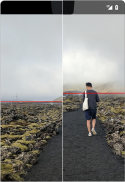 モードの遷移中にコンテンツが上下に移動する様子を示す画像。