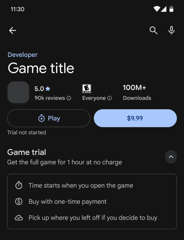 Página de detalhes do jogo mostrando o botão "Jogar" após a instalação