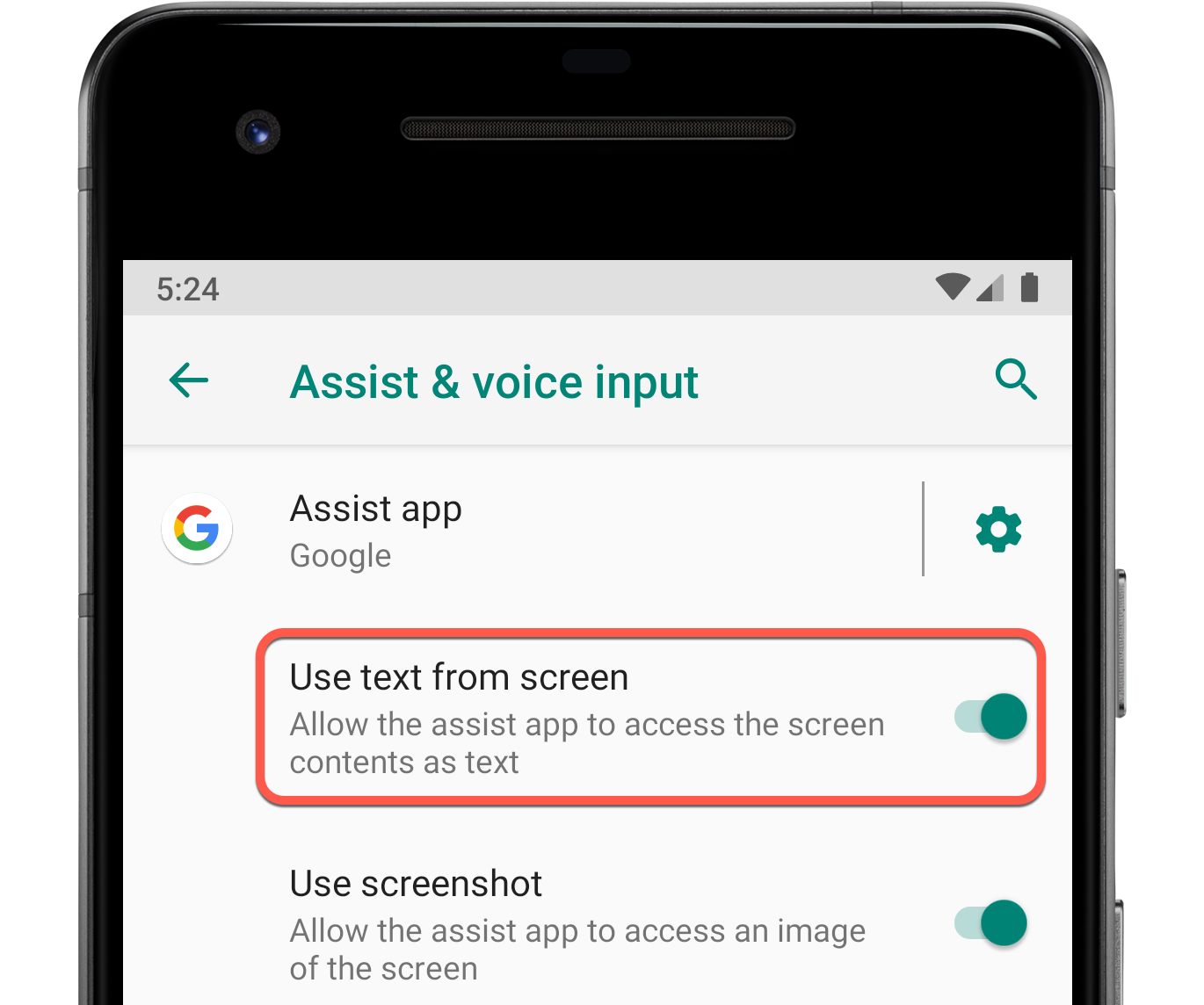 Dans les paramètres de l'appareil, les utilisateurs doivent activer l'option "Utiliser le texte à l'écran" pour que l'appel d'application au premier plan fonctionne.