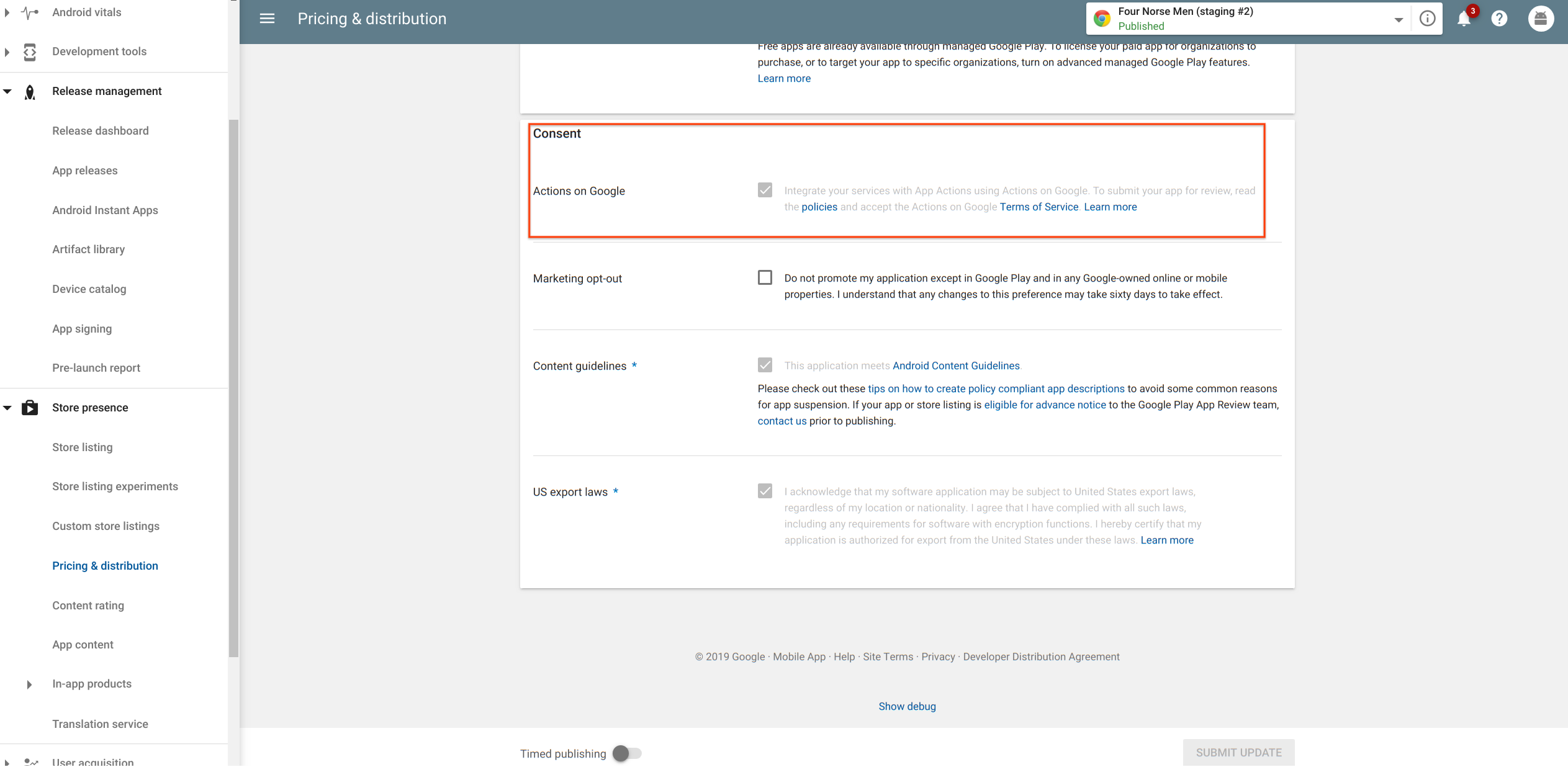 Google Play Console의 Actions on Google 서비스 약관