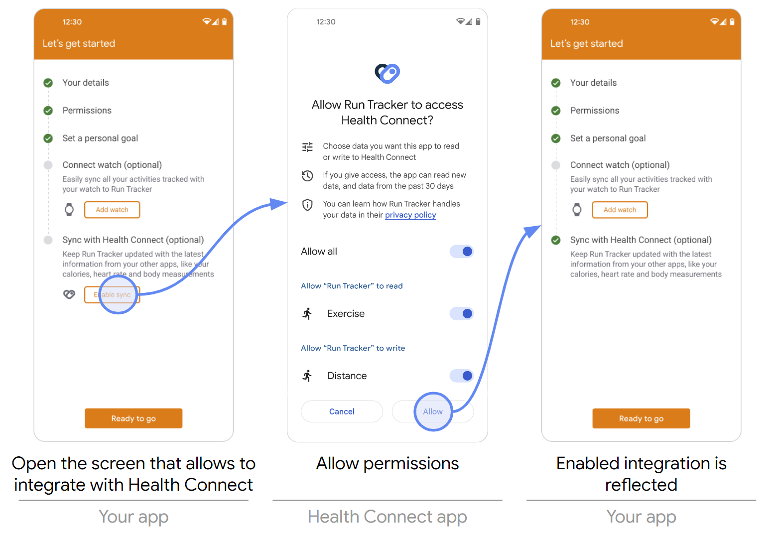Versuchen, die Integration mit Health Connect durchzuführen, während die App deinstalliert ist
