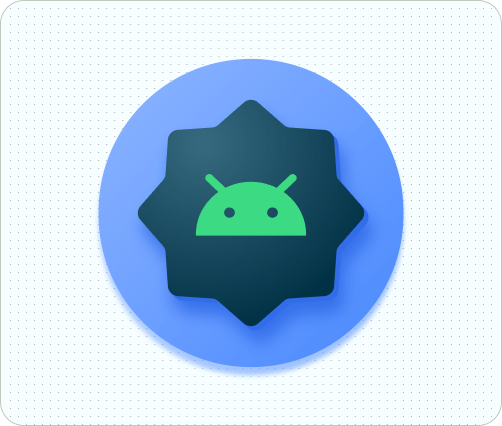 Animowany GIF przedstawiający przykłady 2 okrągłych ikon próbnych na Androidzie, które reagują na działania użytkownika. Pierwsza ikona przedstawia logo Androida
kołyszące się w kółku na boki, a potem w górę i w dół. Druga ikona powiększa się, a potem ponownie zmniejsza.