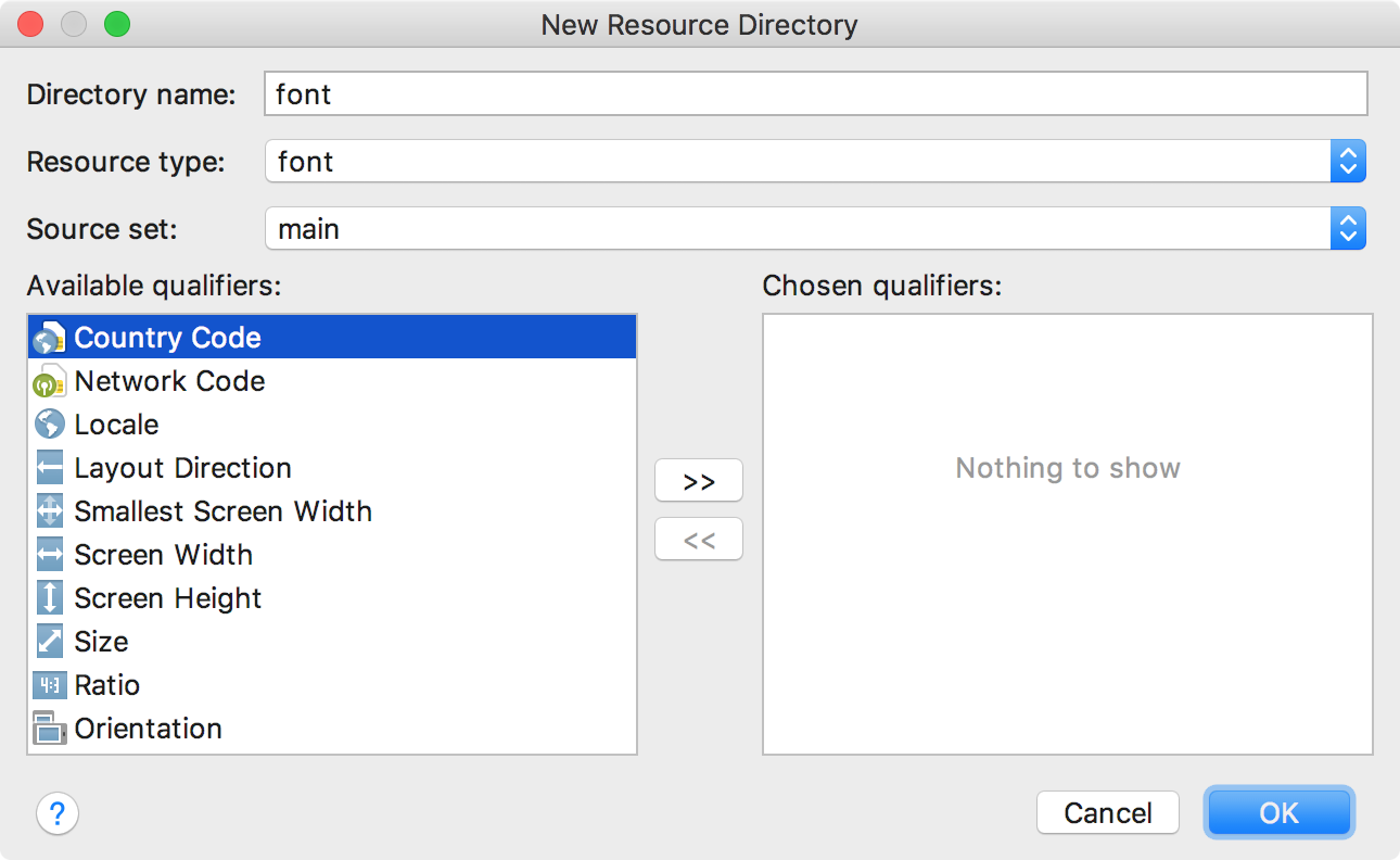 Adding the font resource directory