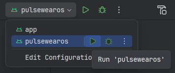 Uma imagem mostrando o botão de execução do app Wear OS