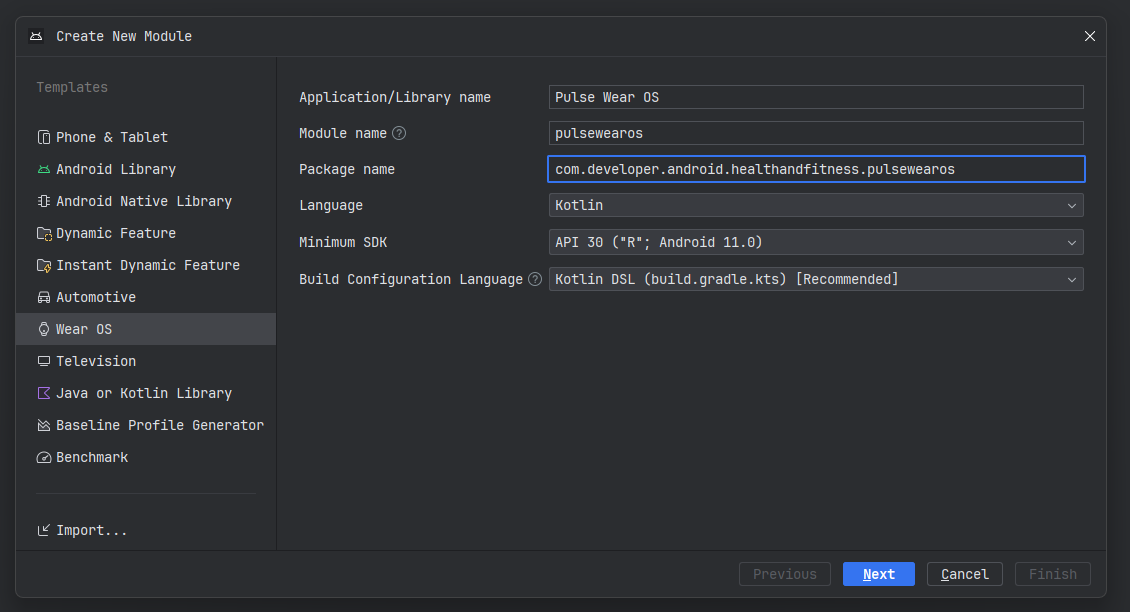 אשף המודול של Wear OS ב-Android Studio
