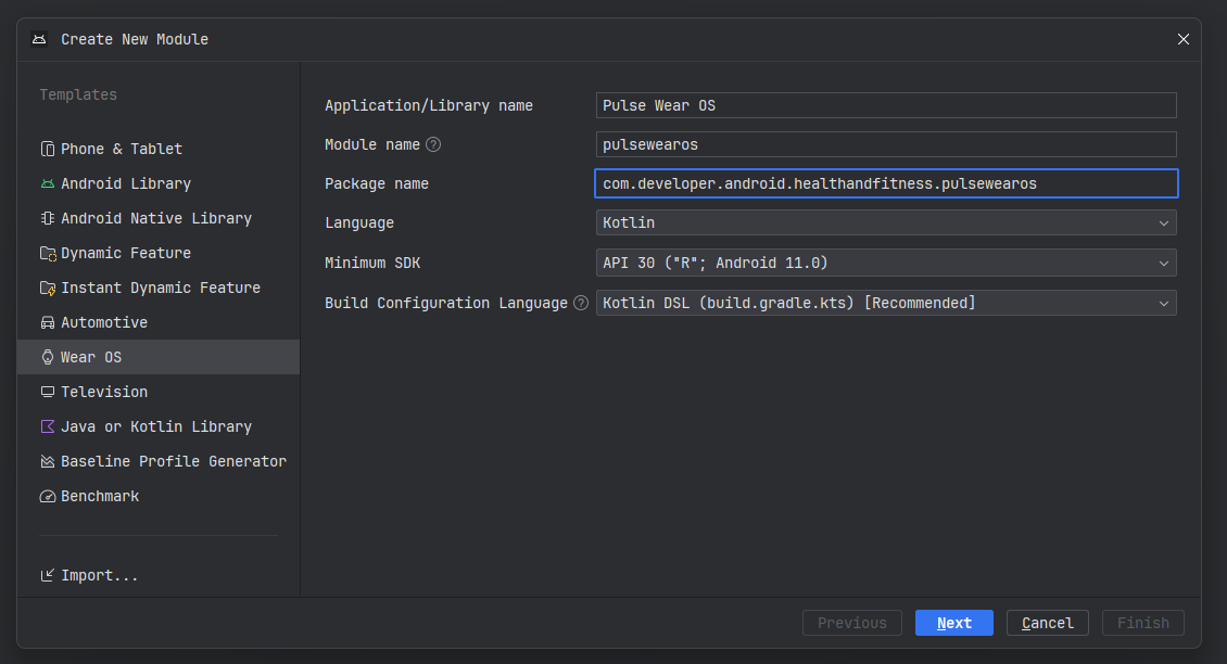 Wizard modul Wear OS di Android Studio