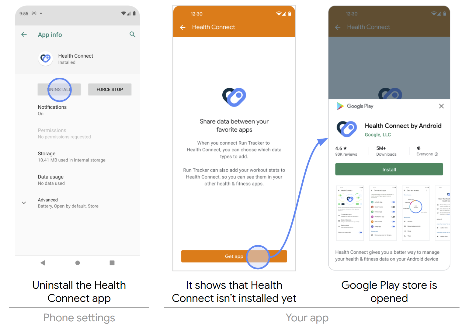 Попытка интеграции с Health Connect в неустановленном состоянии