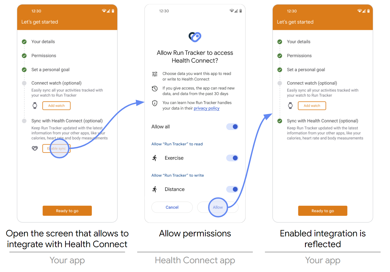Berintegrasi dengan Health Connect melalui aplikasi