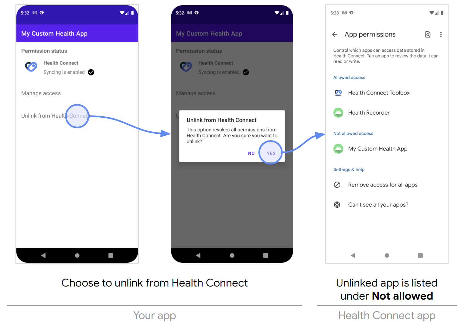 Отключение от Health Connect через приложение