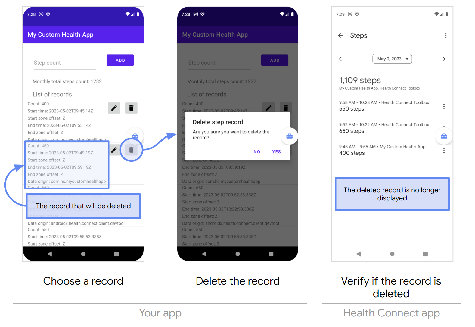 ลบข้อมูลผ่านแอป