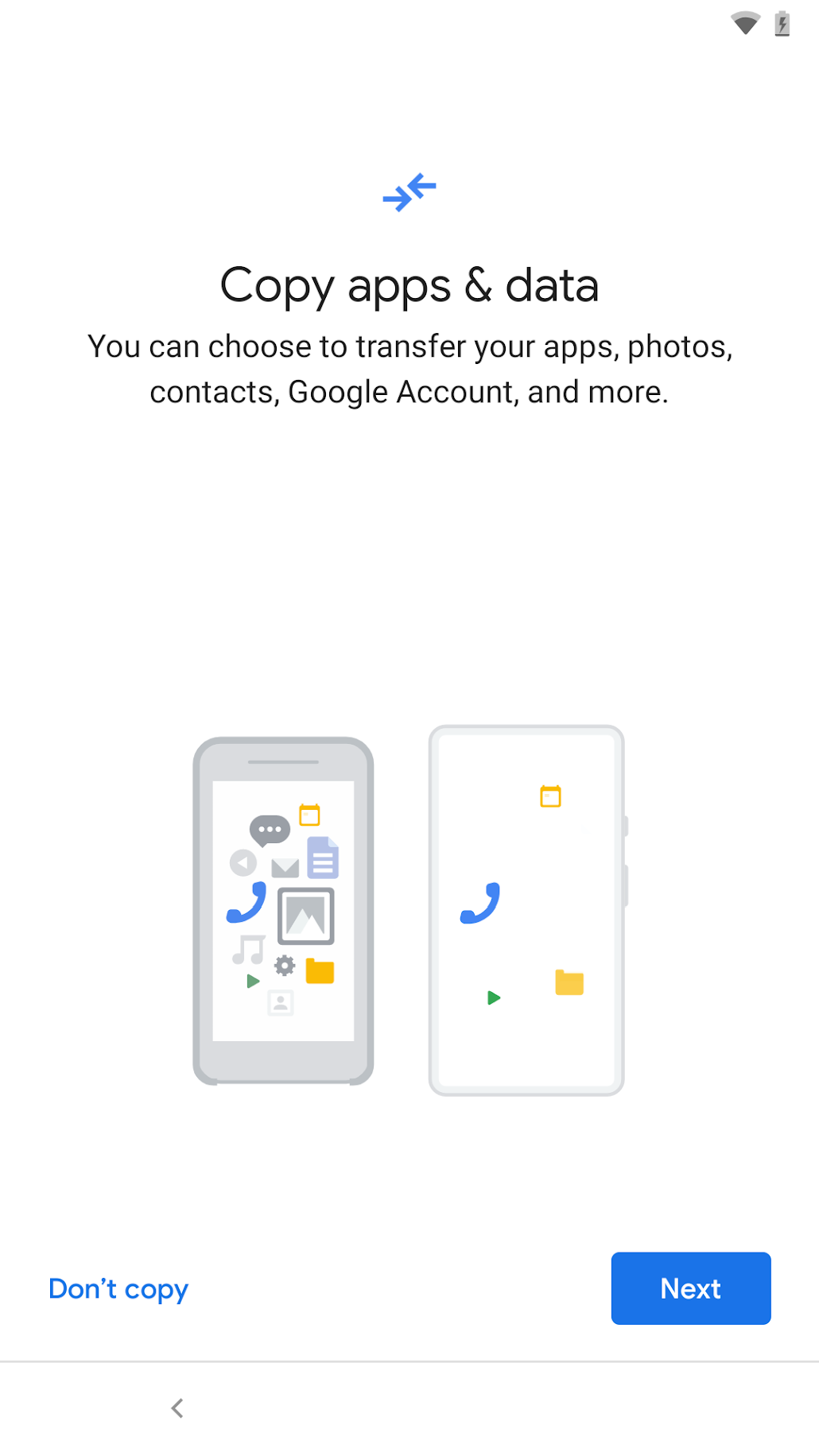 Kabloyla geri yükleme akışı sırasında ilk ekran