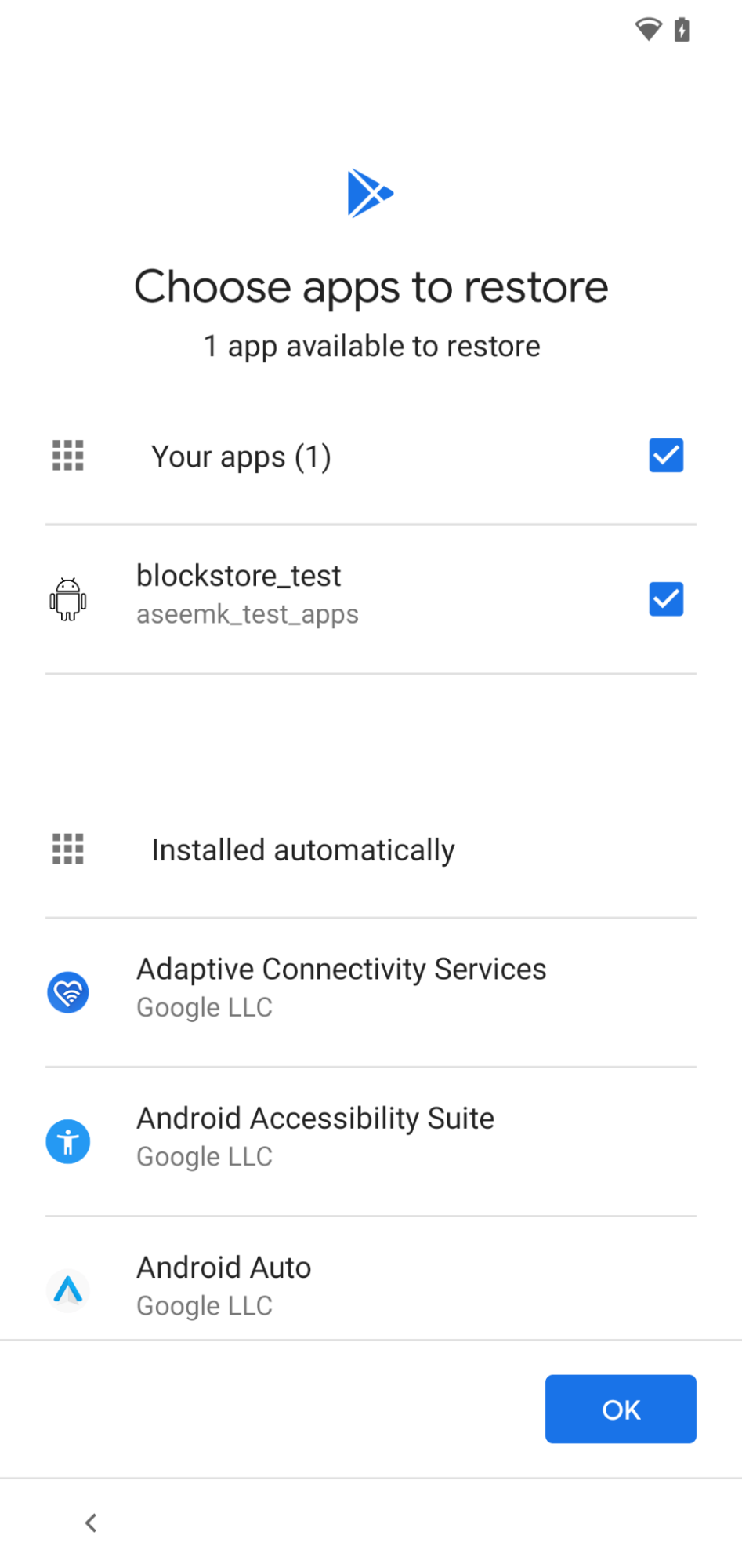 복원할 앱을 선택합니다.