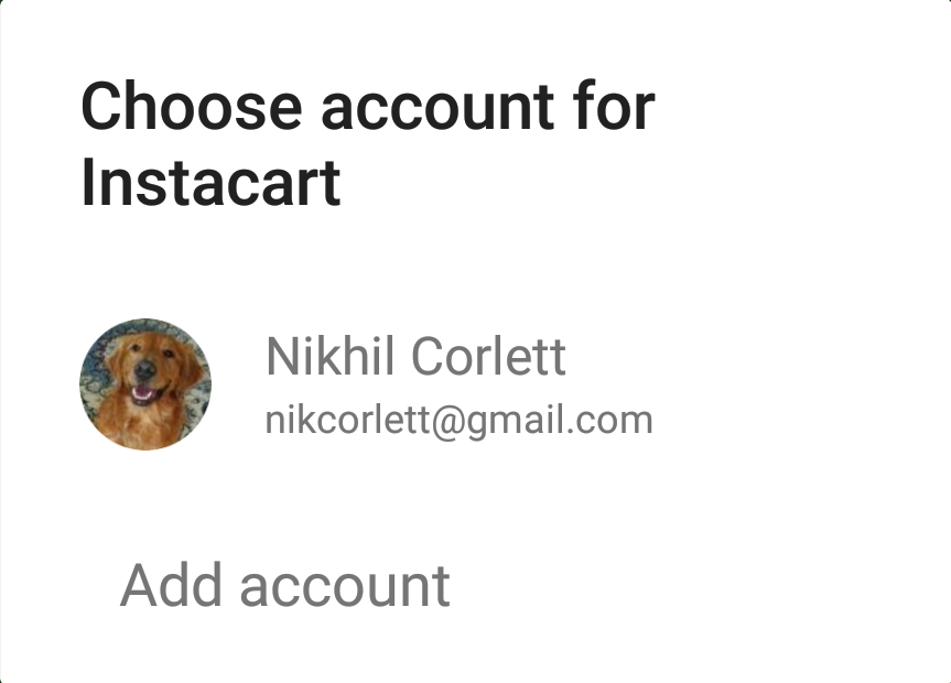 Tela de seleção de conta do Google mostrando uma lista de contas para escolher para fazer login