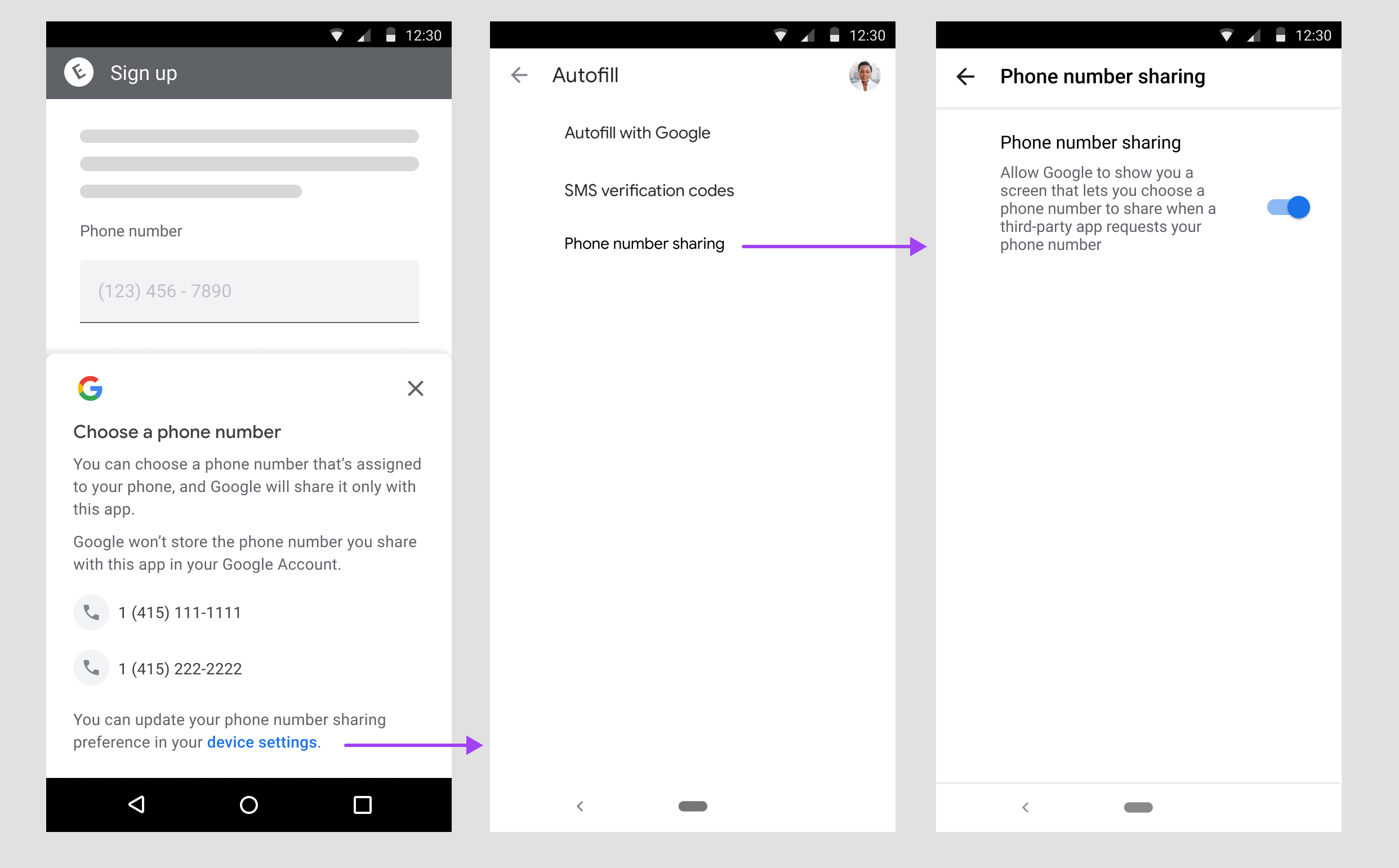 IU y configuración de la sugerencia de número de teléfono