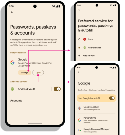 「変更」ボタンと「開く」ボタンの機能を示す図