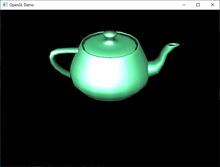 Windows এ চলমান Teapot নমুনার স্ক্রিনশট।