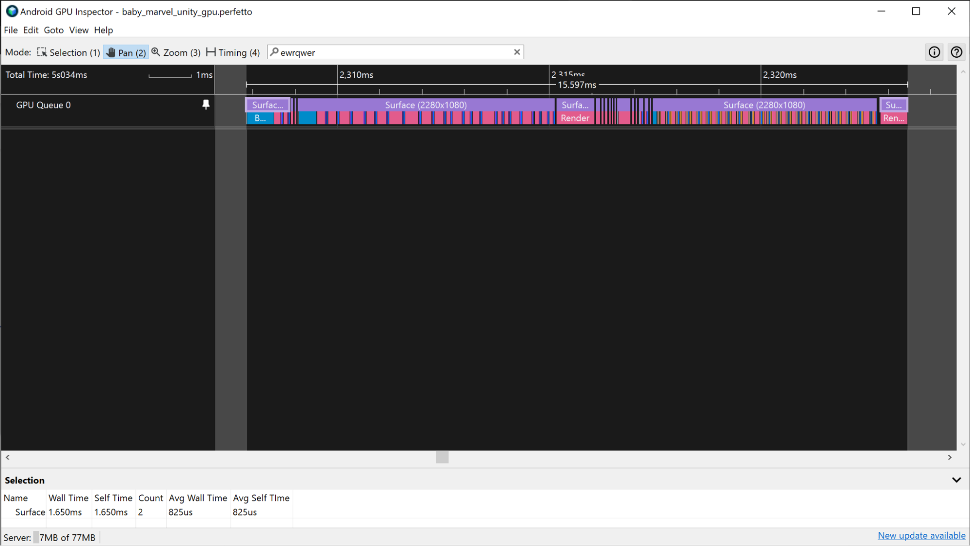 Captura de tela de uma carga de trabalho de GPU em paralelo, em que o trabalho em um frame pode se sobrepor a outro.