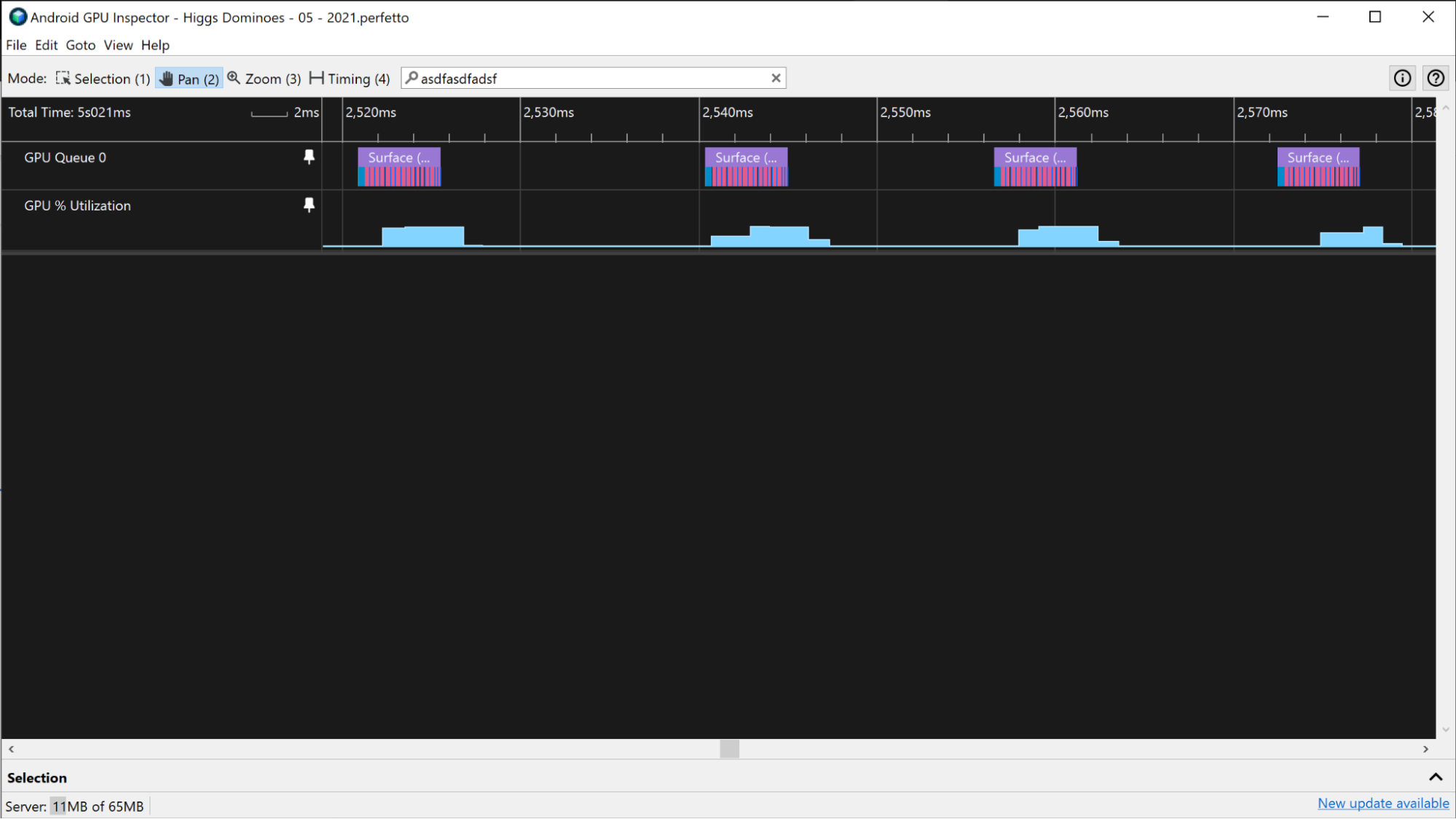 Uma captura de tela de vários eventos Vulkan para um frame selecionado.