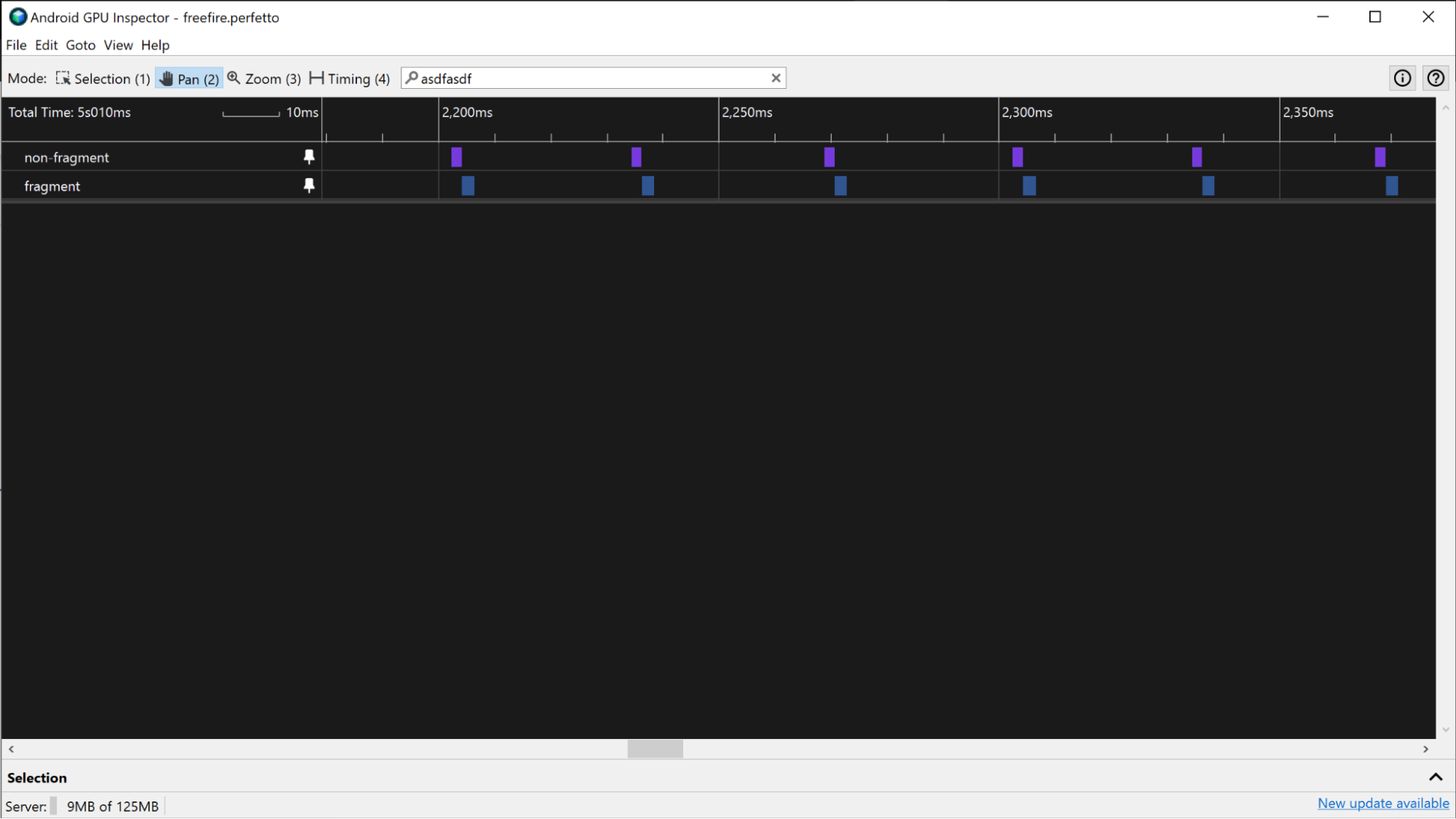 Captura de tela em que o AGI aumentou o zoom em um frame com várias transmissões de renderização.