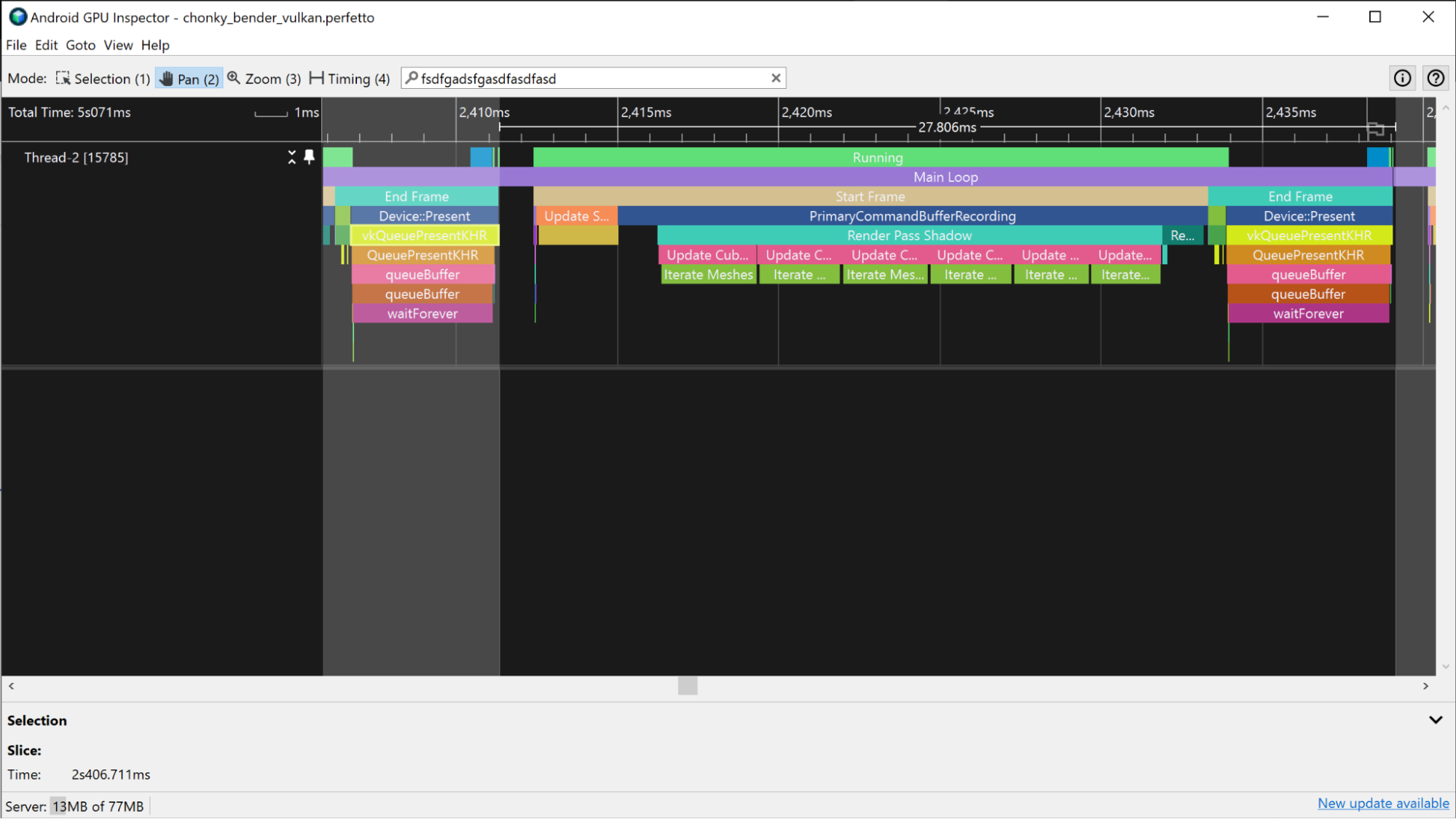 A screenshot of the GPU utilization and GPU Queue tracks on an Adreno device.