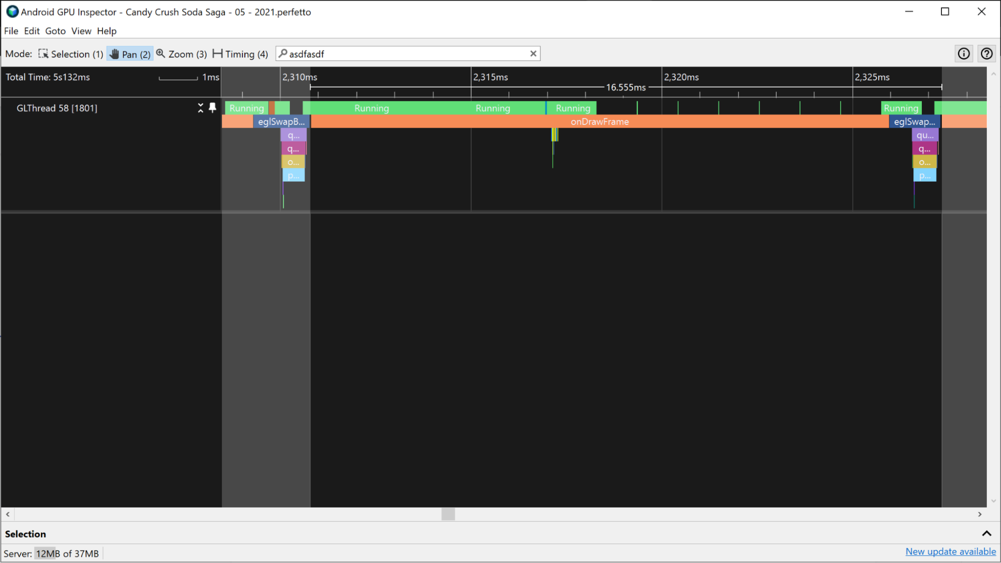 Ein Screenshot von eglSwapBuffer-Ereignissen.