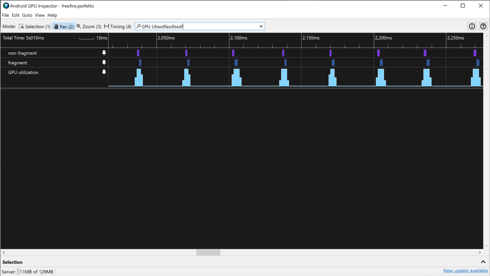 Uno screenshot dei canali Utilizzo GPU e Coda GPU su un dispositivo Mali.