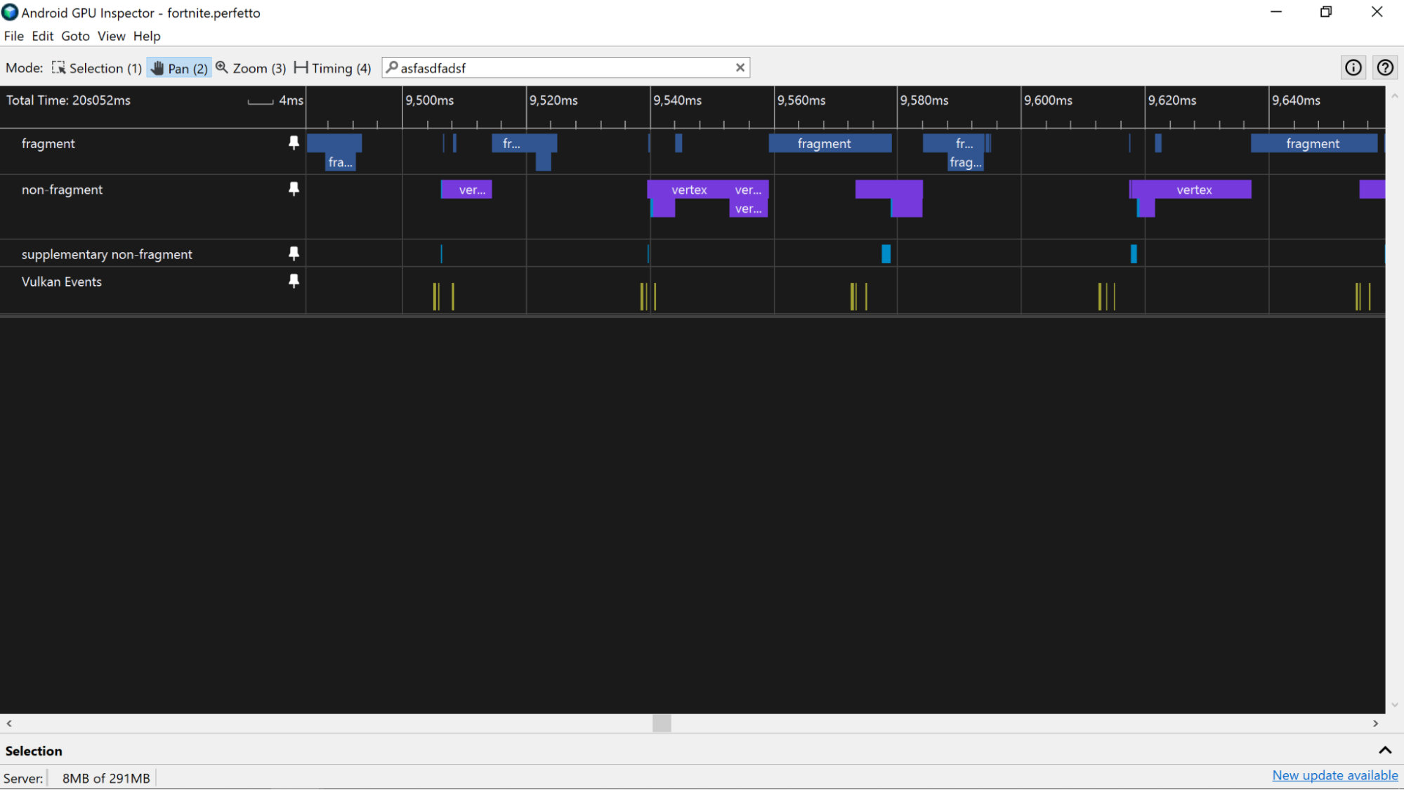 A screenshot of a parallelized GPU workload, where work on one frame can overlap with another.