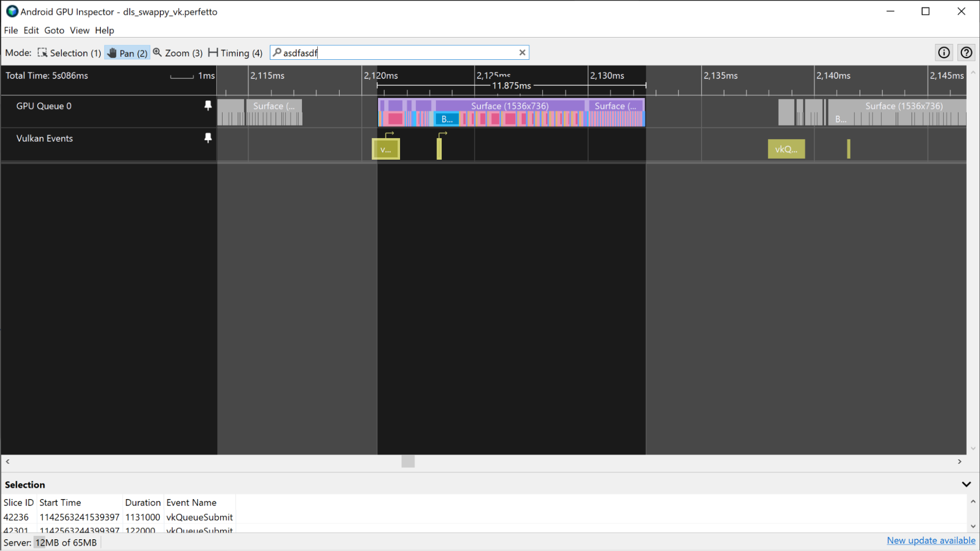 Screenshot di un indicatore ATrace in un canale CPU.