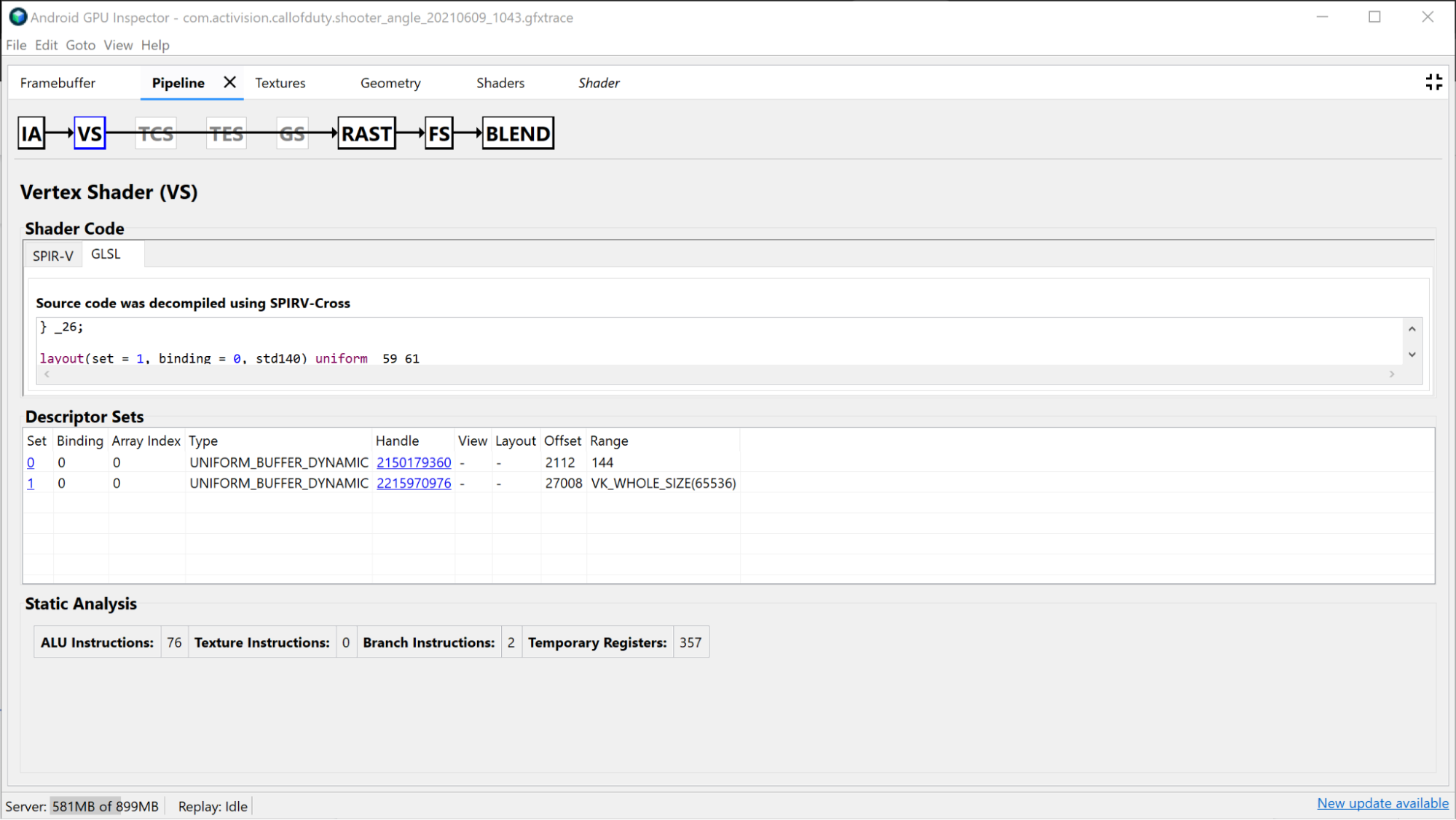 Abschnitt „Vertex Shader“ im Bereich „Pipeline“