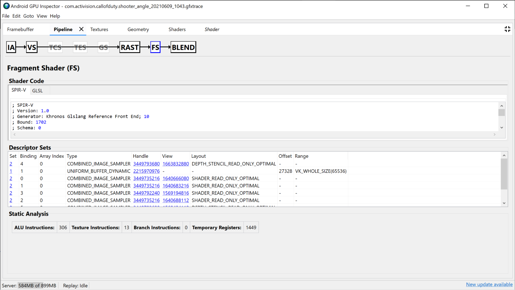 הקטע Fragment Shader בחלונית Pipeline