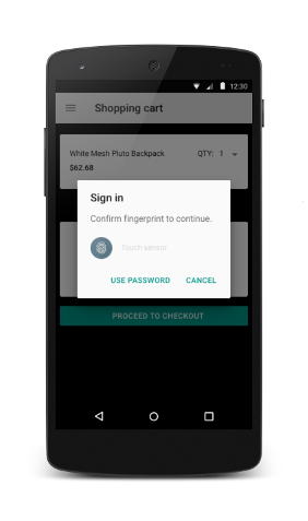 Dispositivo mobile che mostra la funzionalità di autenticazione con impronta