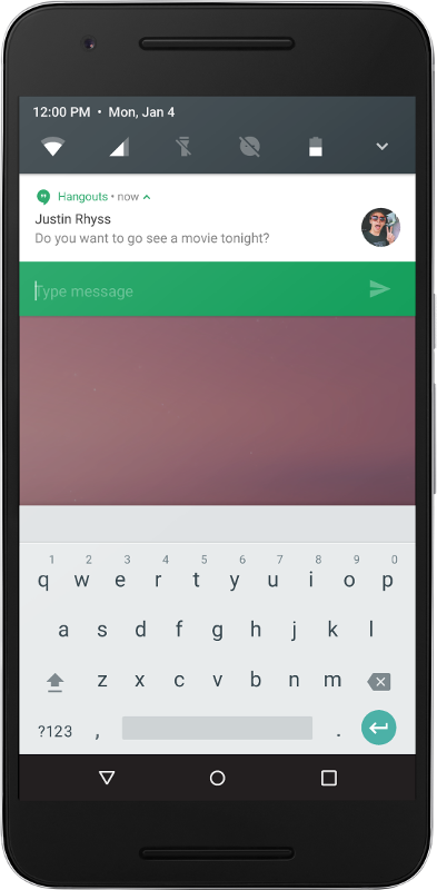 Mobile affichant la réponse à un message intégrée dans l'interface de notification