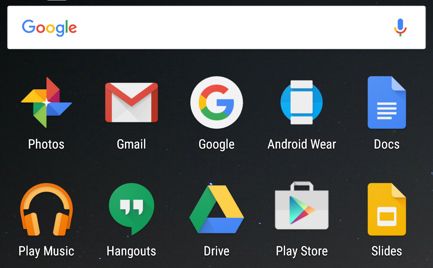 Android 7.0 システム イメージを実行しているデバイスのディスプレイ サイズをズームしていない状態を示す画面