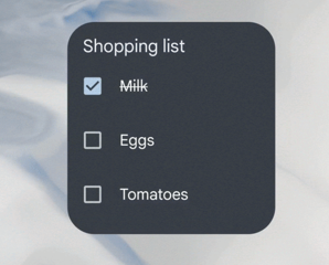 Ví dụ về tiện ích danh sách mua sắm thể hiện hoạt động có trạng thái