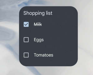 Ejemplo de widget de lista de compras que muestra el comportamiento con estado