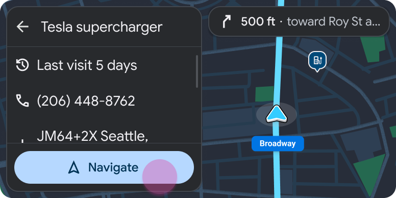 Enthält eine Bereichsvorlage mit Standortdetails und der Schaltfläche „Navigieren“