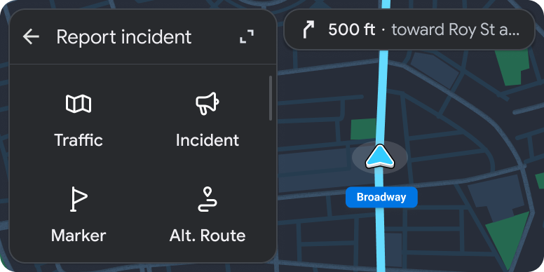 사용자가 취할 수 있는 잠재적 작업이 포함된 지도 + 콘텐츠 템플릿에 포함된 그리드 템플릿