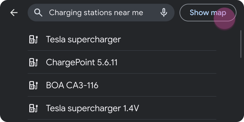 Modèle de recherche avec une liste des positions passées et un bouton "Afficher la carte"