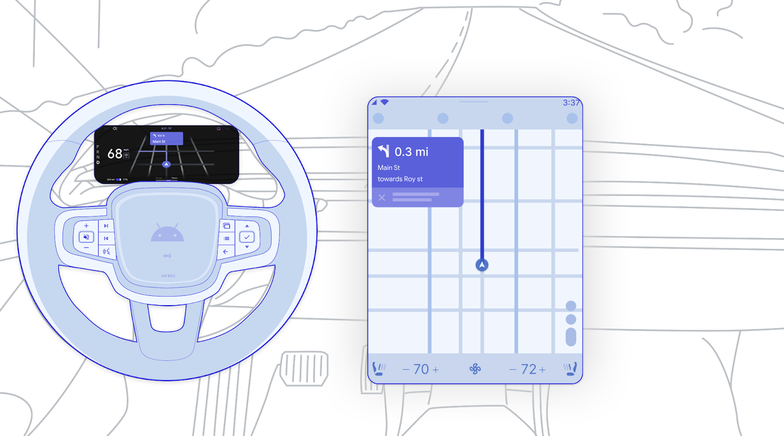Wireframe di un cluster di mappe con una mappa di panoramica del percorso