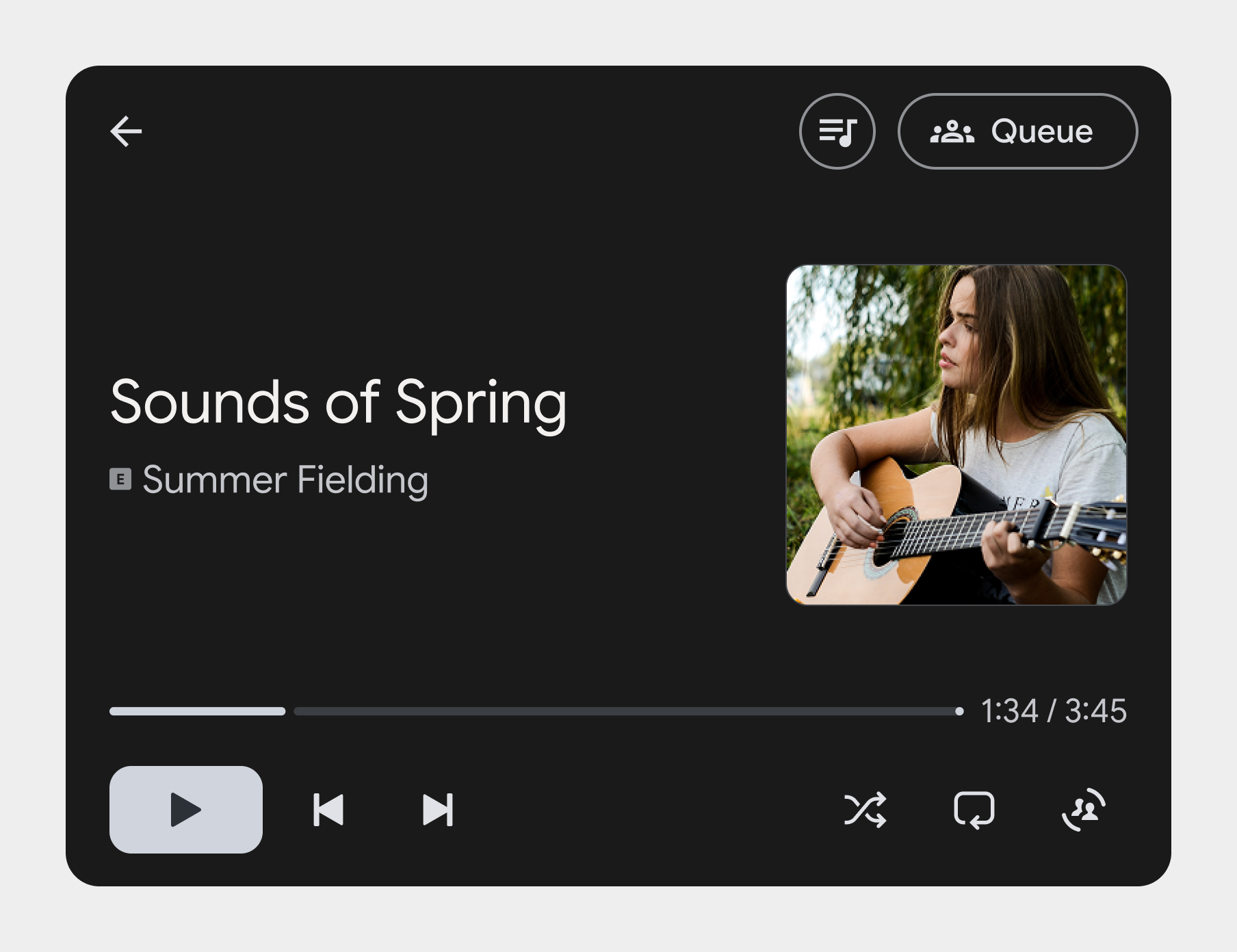 Изображение, представляющее экран текущего воспроизведения