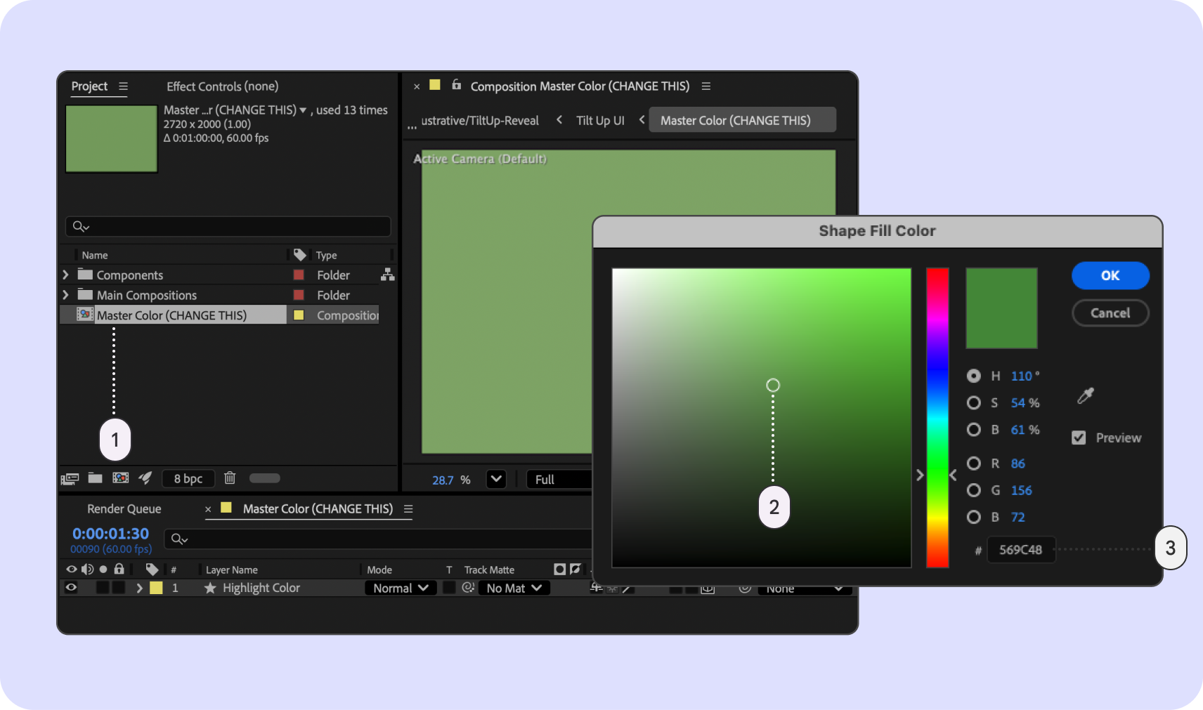 انتخابگر رنگ منوی After Effects
