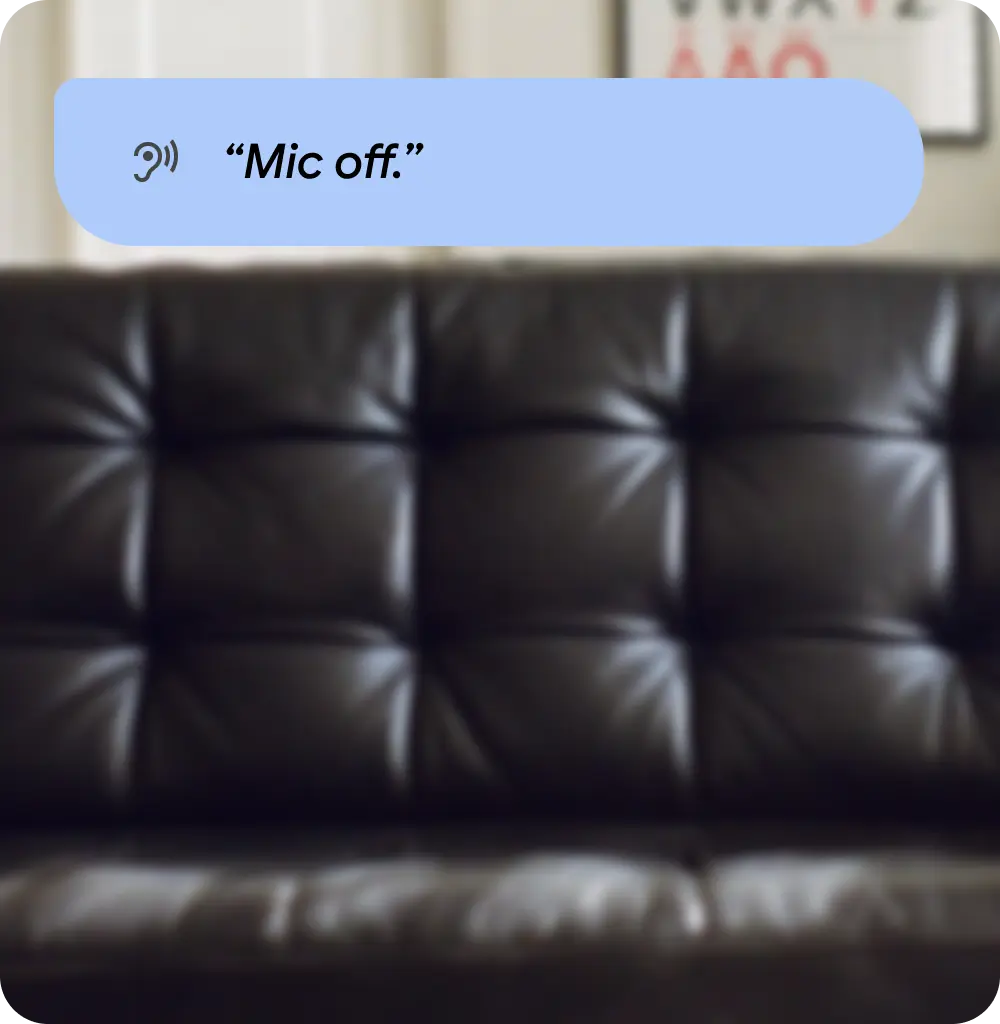 Voice alert notifying the user 'Mic off'.