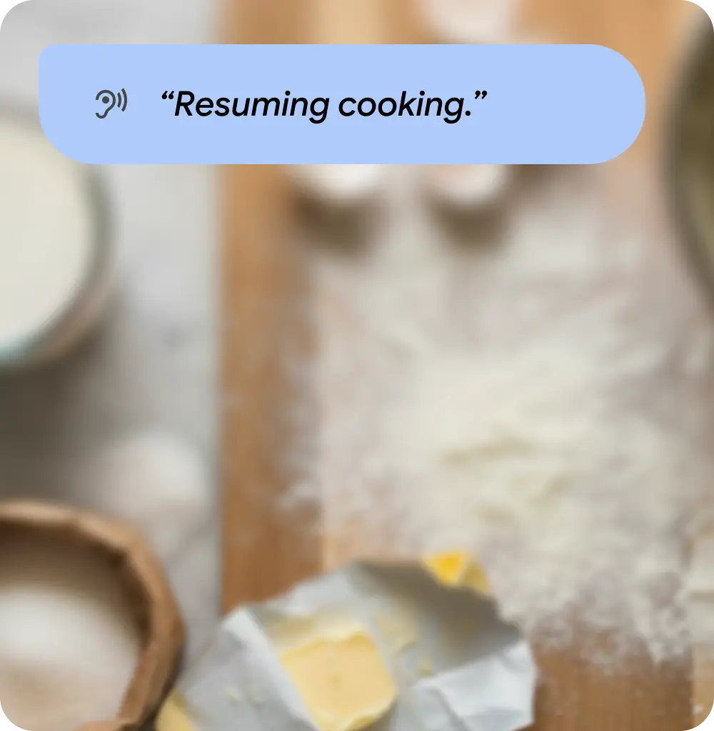 Resuming cooking voice alert.